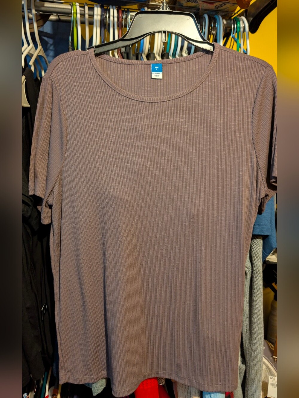 Old Navy Short Sleeve Ribbed Crewneck Top - Mauve Taupe